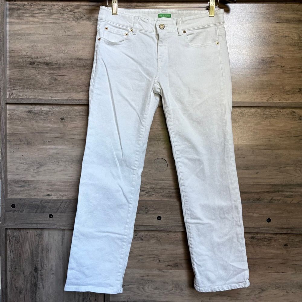 Lilly Pulitzer 4 White Palm Beach Jeans Denim Pants Embroidered Preppy Boardwalk